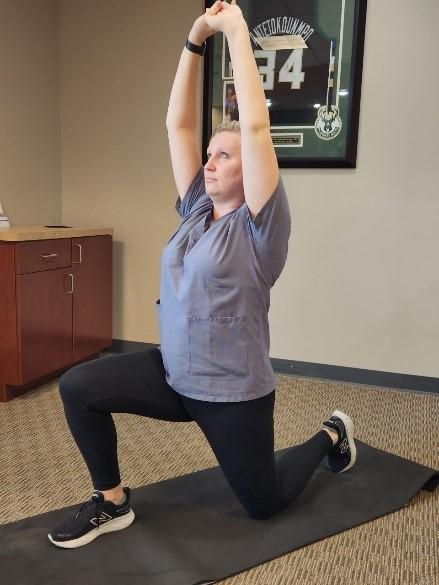 Static-active stretch: Half-kneeling hip flexor stretch